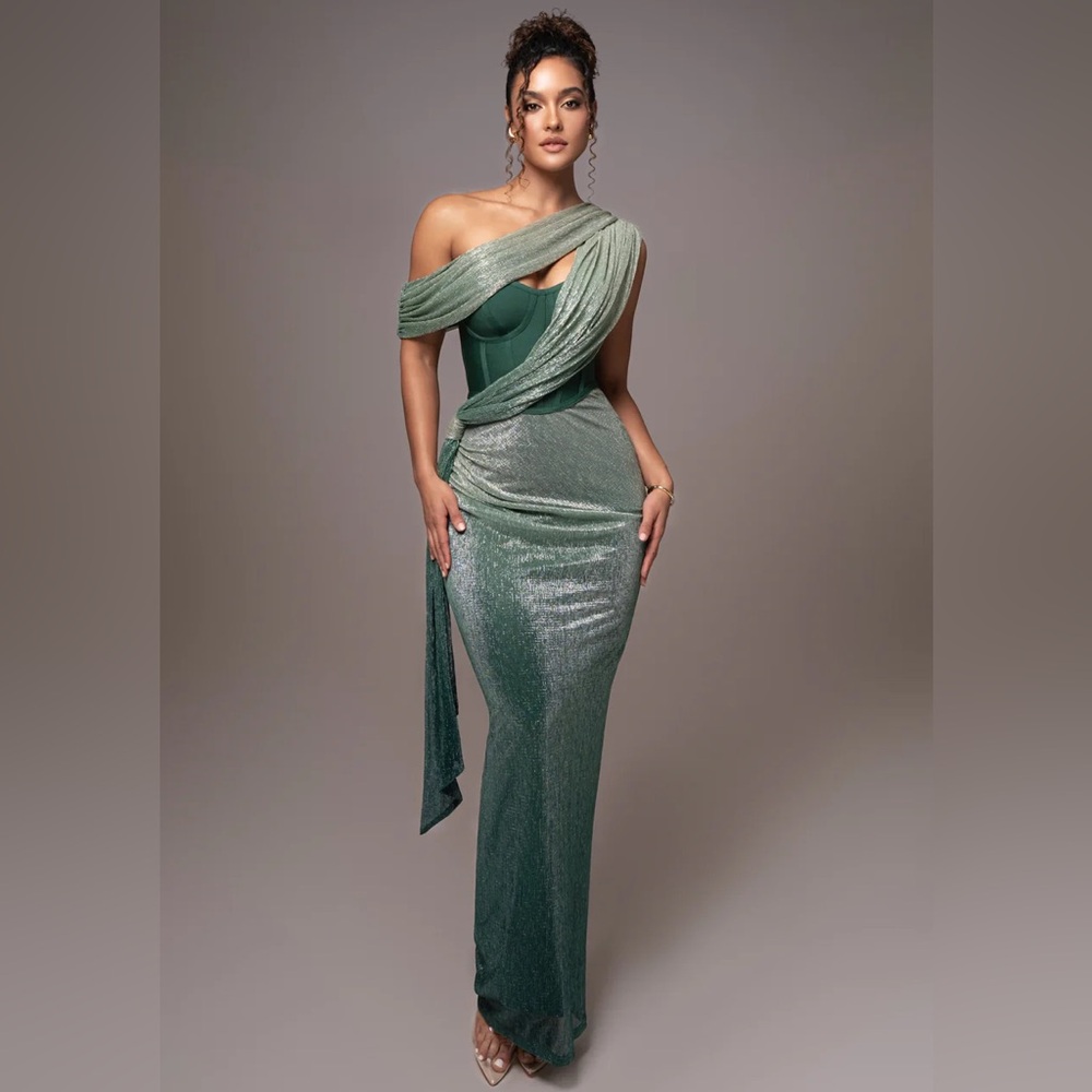 JLUXLABEL Green Celestina Draped Maxi Dress